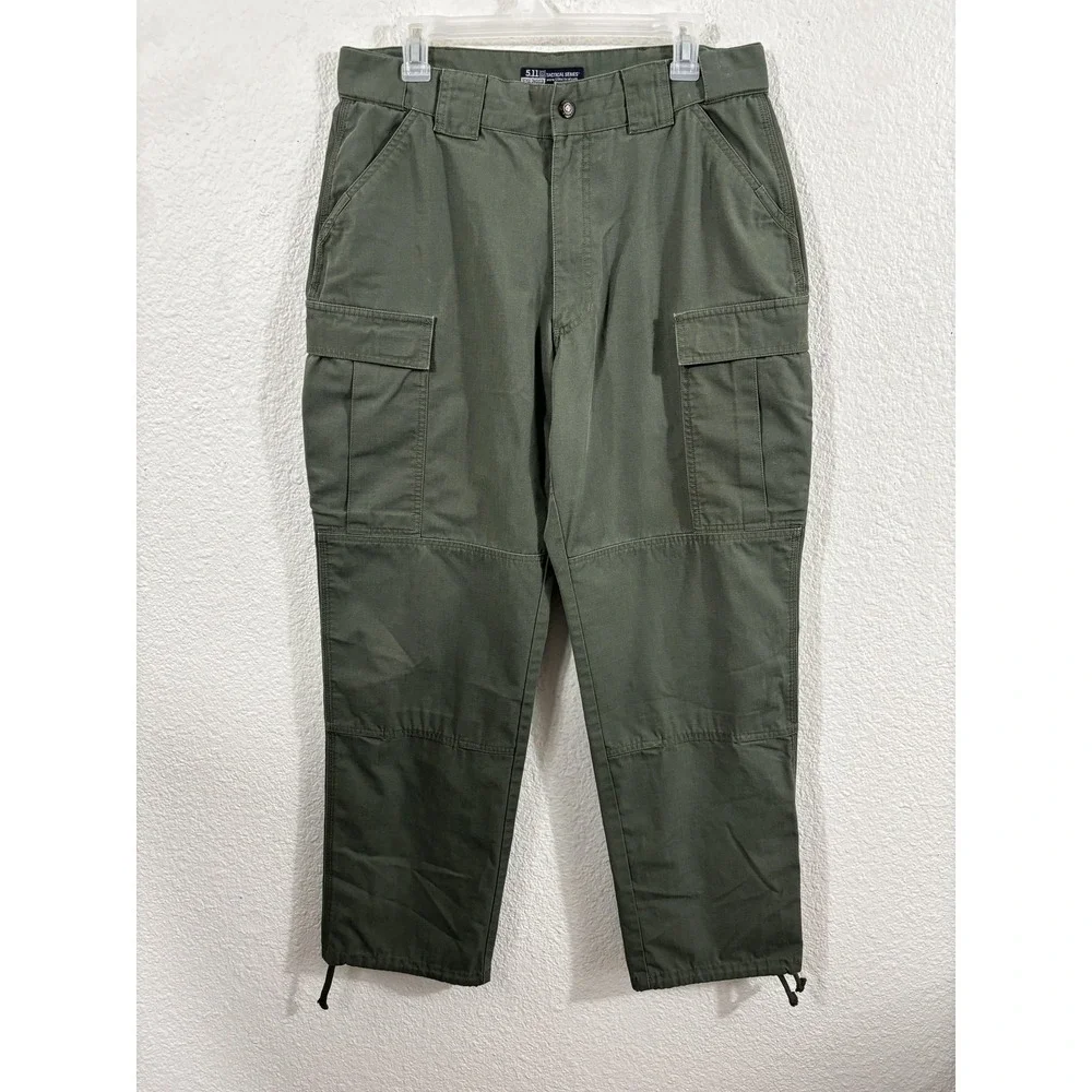 5.11 Tactical Pants Mens Large‎ Green Ripstop Cargo Drawstring Hem 74003